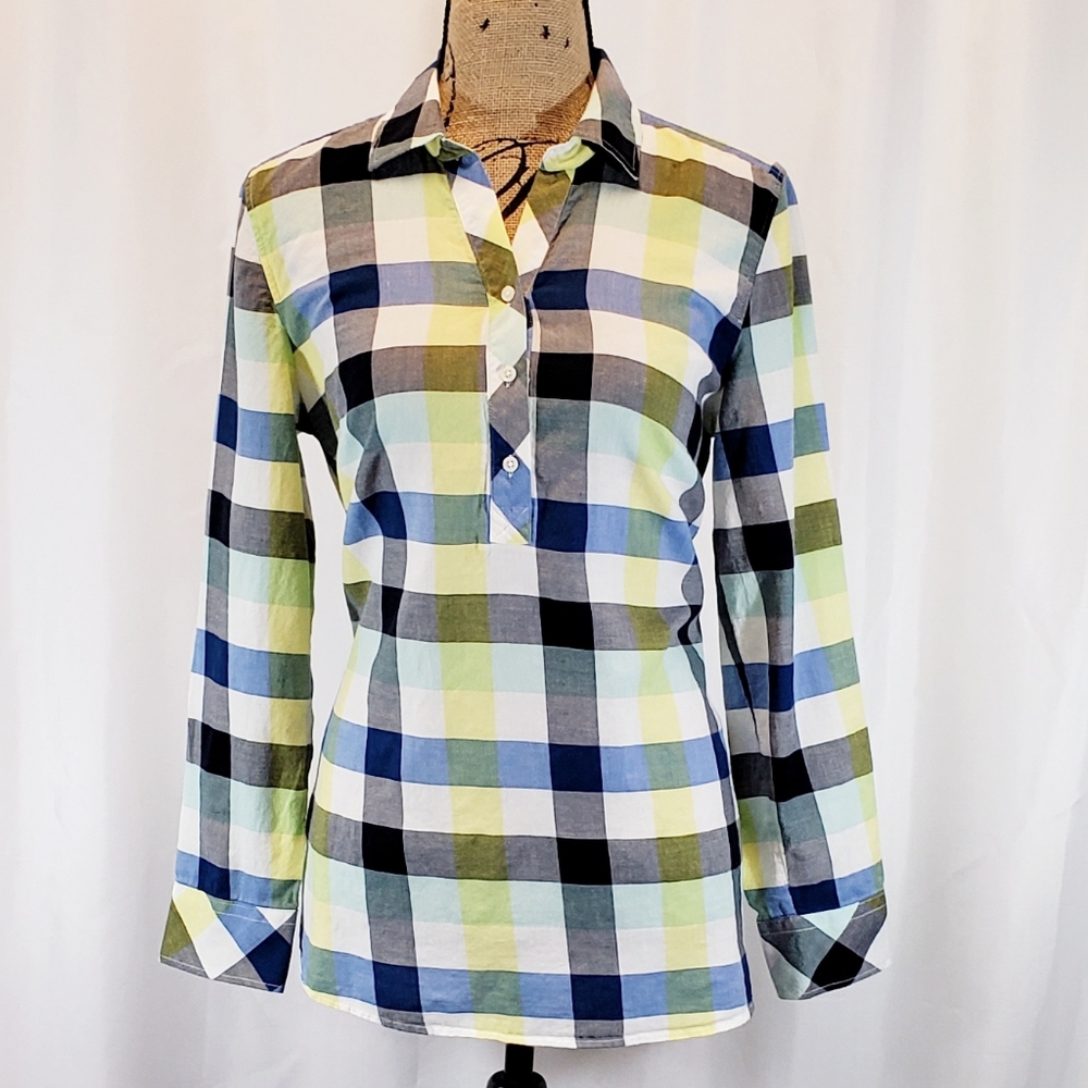 Talbots 3/4 Button Front Plaid Women's Top Size Medium - Picture 2 of 7